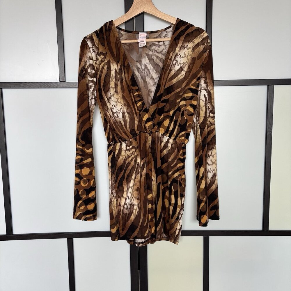 Vintage Votique Los Angeles Romper womens M Animal Print V Neck Indie Sleaze Y2K